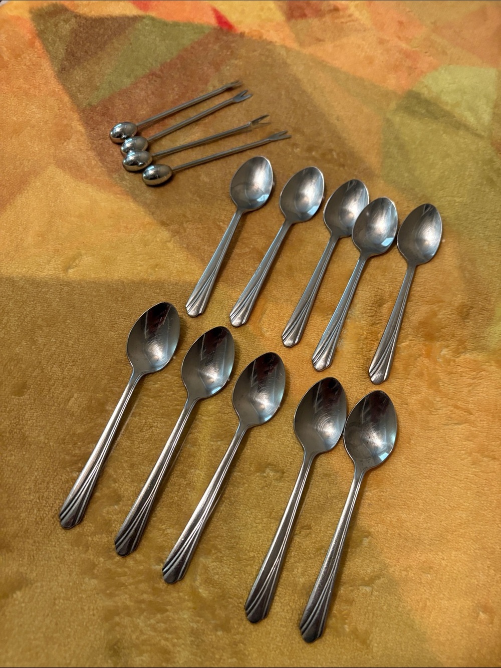 Set of 10 Stainless Steel Teaspoons with 4 Cocktail Picks